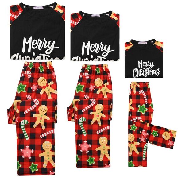 Child's Christmas Sleepwear Long Sleeve Tee with Pants Pajama Sets Black - Picture 4 of 4